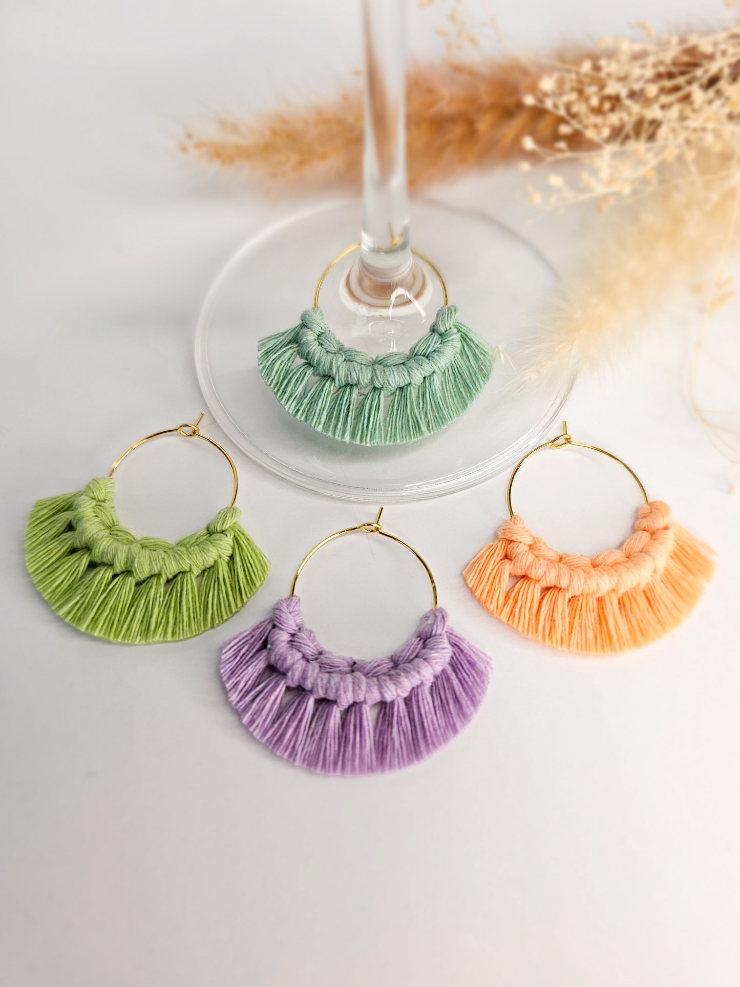 Marques verres à vin en macramé, ensemble de 4