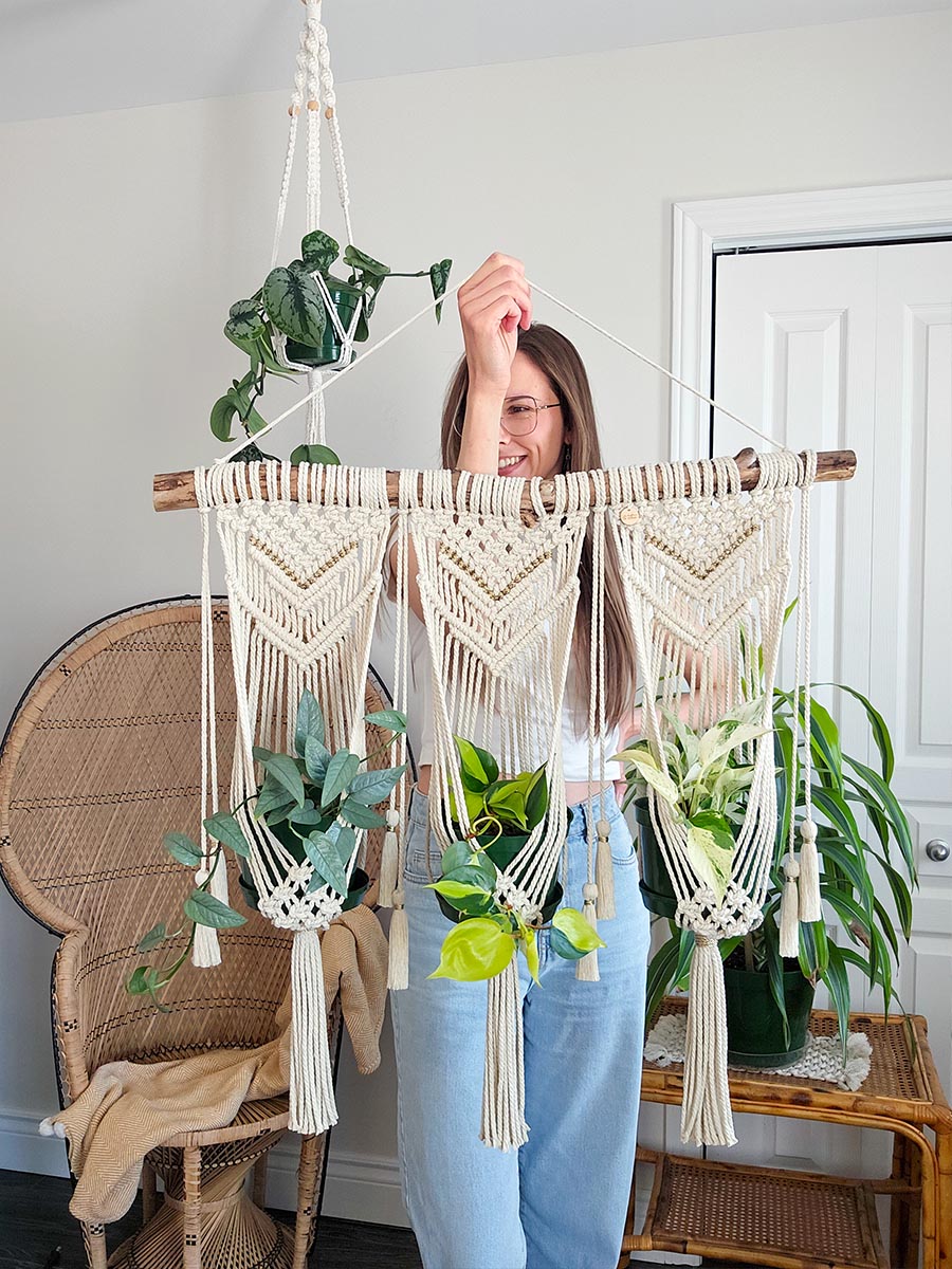 JARDINIÈRE SOHANE, jardinière murale triple en macramé