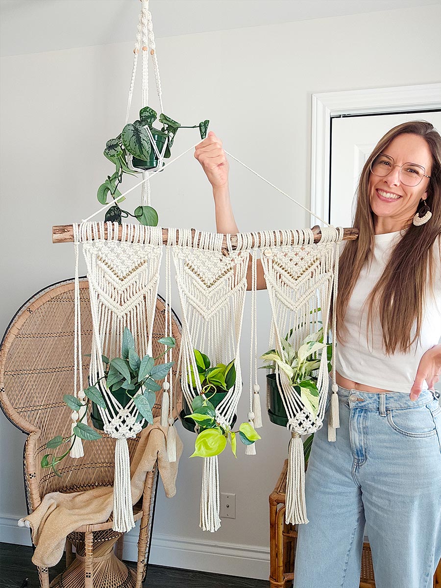JARDINIÈRE SOHANE, jardinière murale triple en macramé