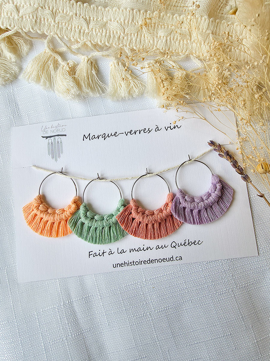 Macrame wine glass markers, set of 4