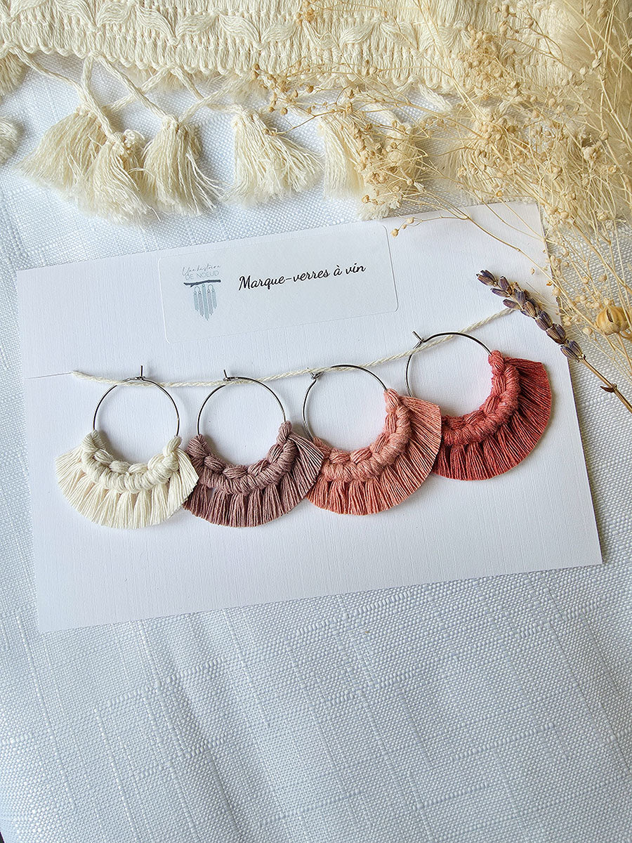 Macrame wine glass markers, set of 4
