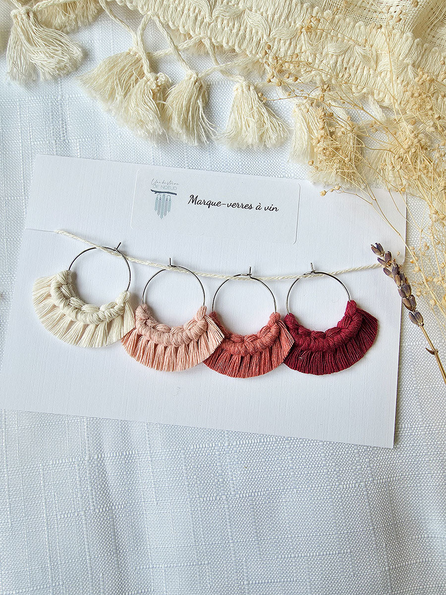 Macrame wine glass markers, set of 4