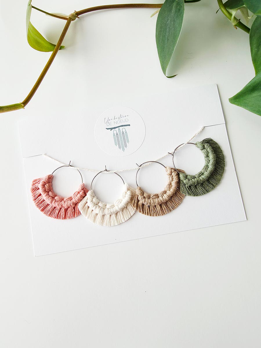 Marques verres à vin en macramé, ensemble de 4