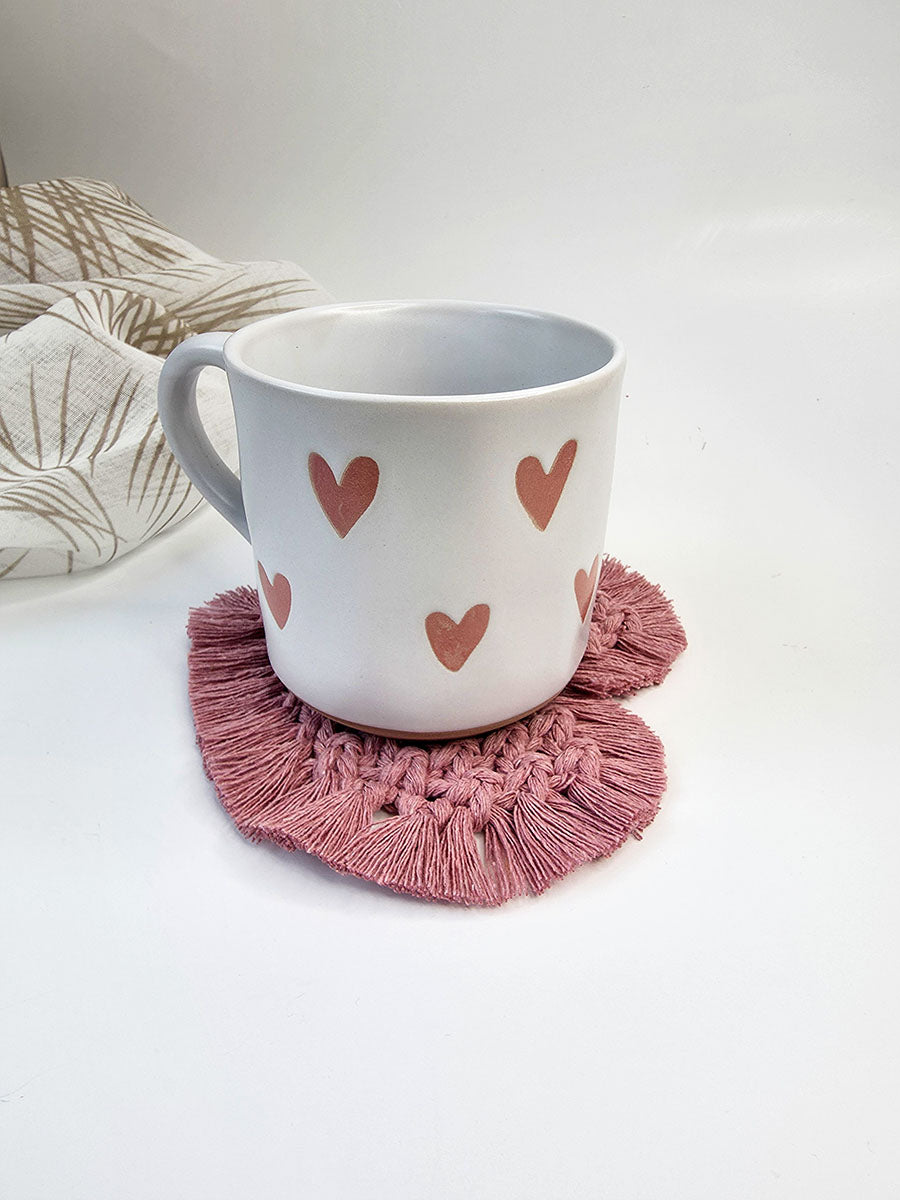 Collection Saint-Valentin - Sous-verre en macramé en forme de coeur