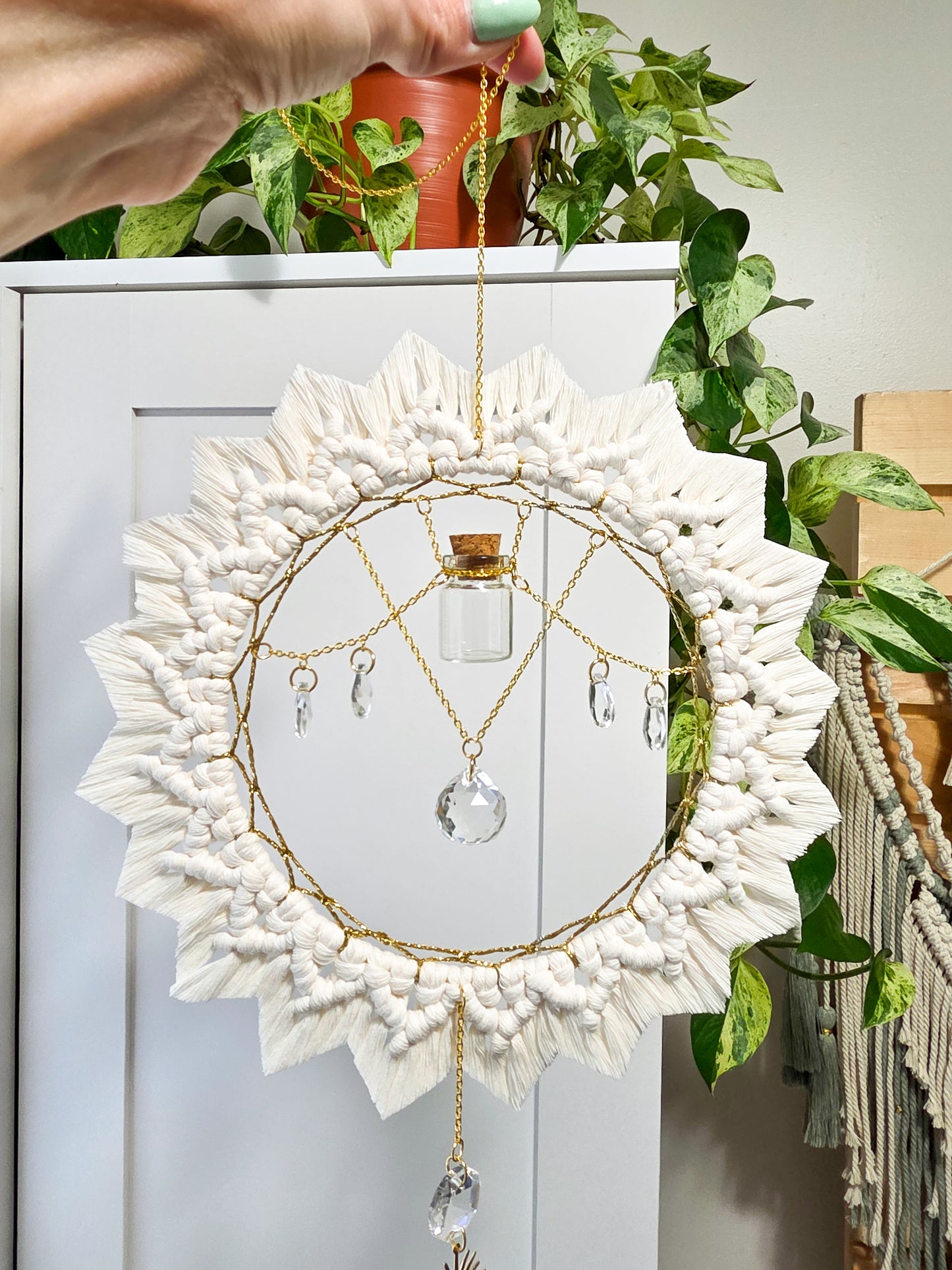 Macrame suncatcher, mustard yellow