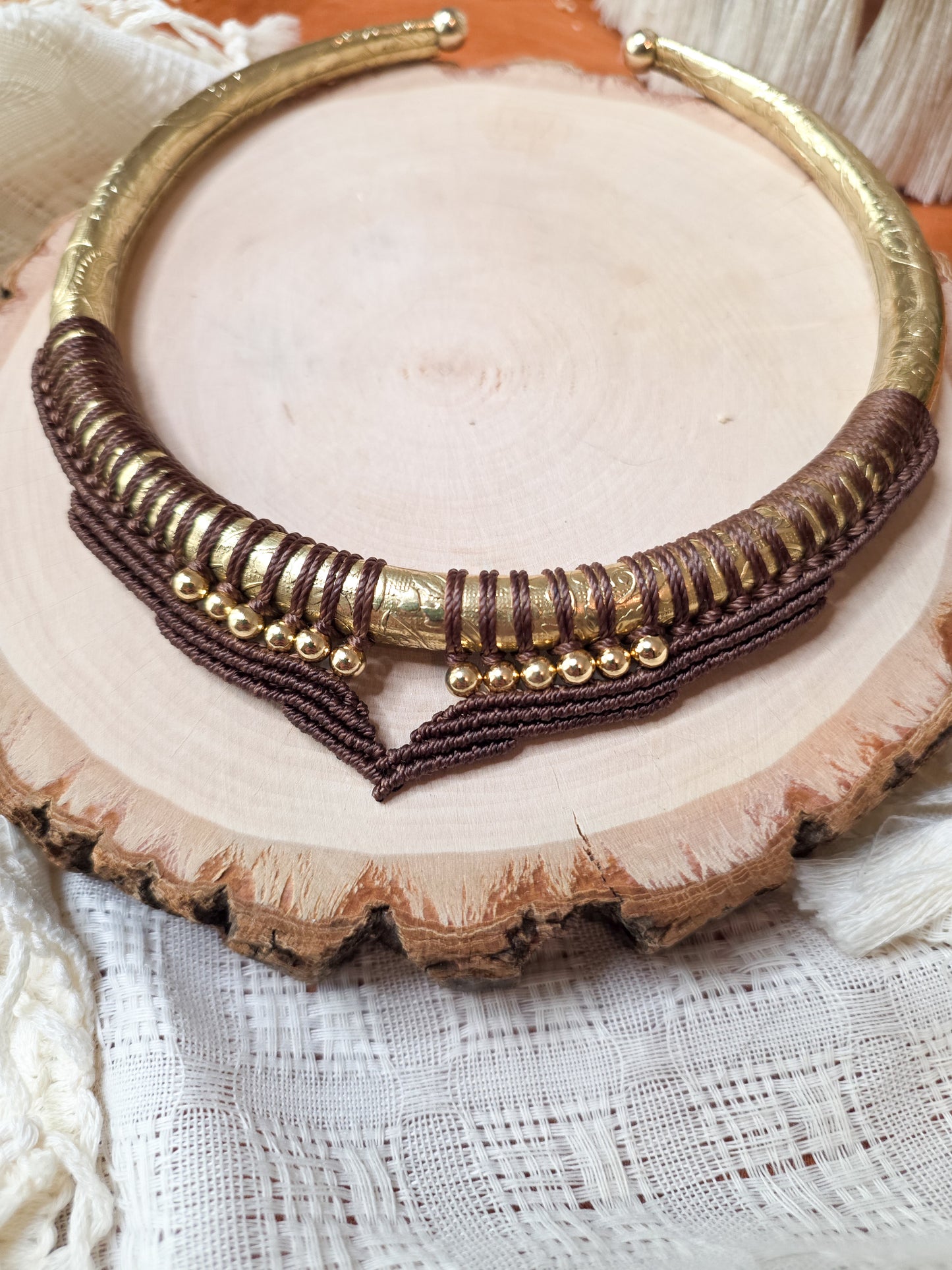 Soraya Necklace - Brass and micro-macrame, black