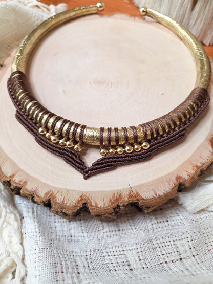 Soraya Necklace - Brass and micro-macrame, black