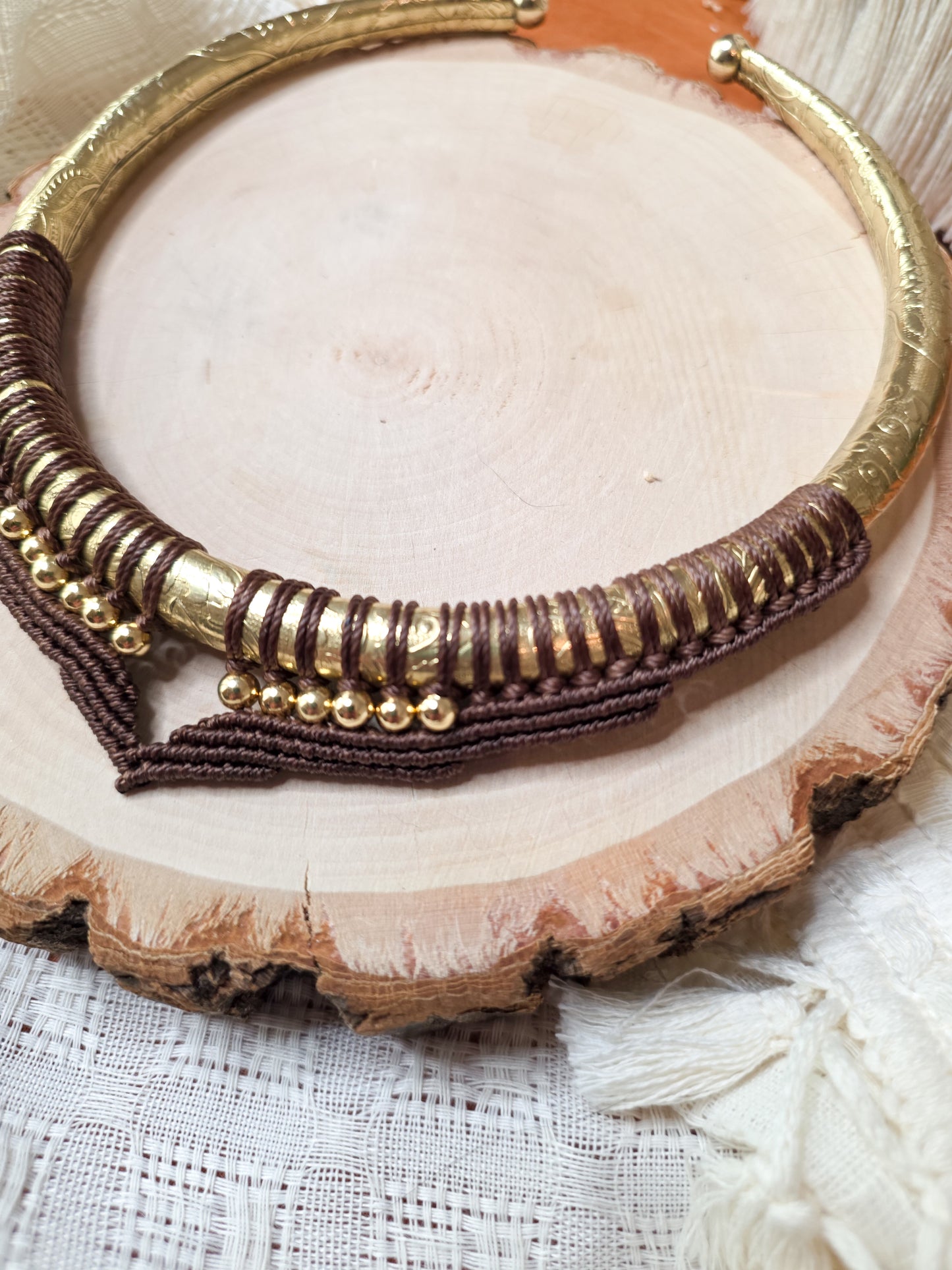 Soraya Necklace - Brass and micro-macrame, black