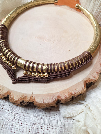 Soraya Necklace - Brass and micro-macrame, black