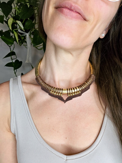 Soraya Necklace - Brass and micro-macrame, black