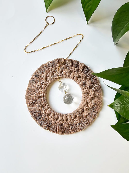 Capteur de soleil en macramé, taupe