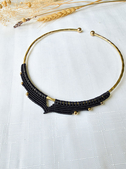 Soraya Necklace - Brass and micro-macrame, black