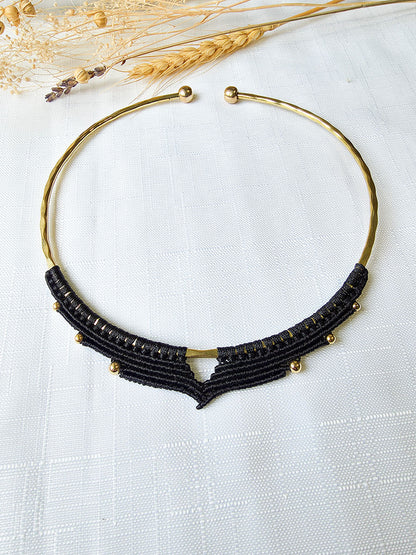 Soraya Necklace - Brass and micro-macrame, black