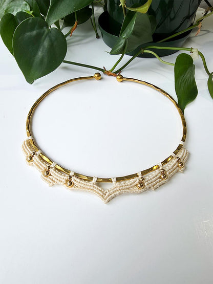 Collier Yuma - Laiton et micro-macramé, couleur naturel