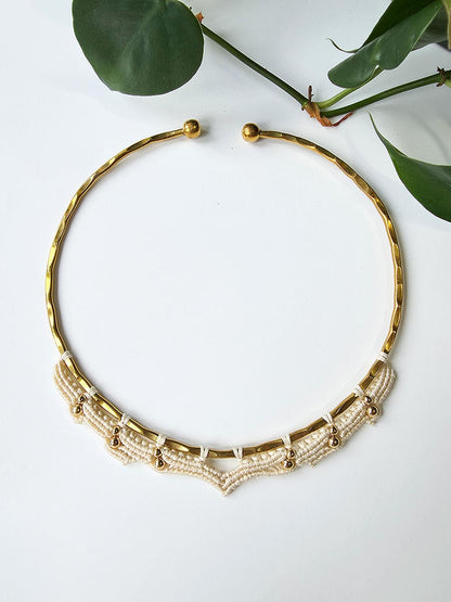 Collier Yuma - Laiton et micro-macramé, couleur naturel