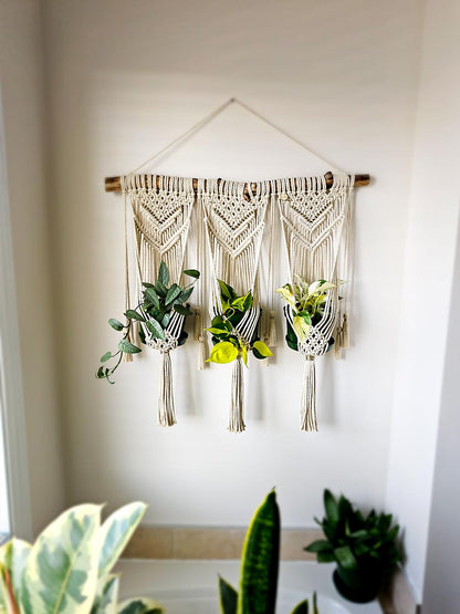 JARDINIÈRE SOHANE, jardinière murale triple en macramé
