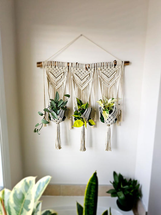 JARDINIÈRE SOHANE, jardinière murale triple en macramé
