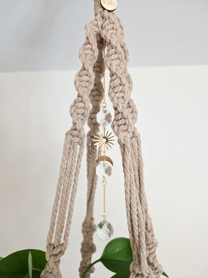 Jardinière Liora – Macramé avec capteur de soleil, couleur taupe