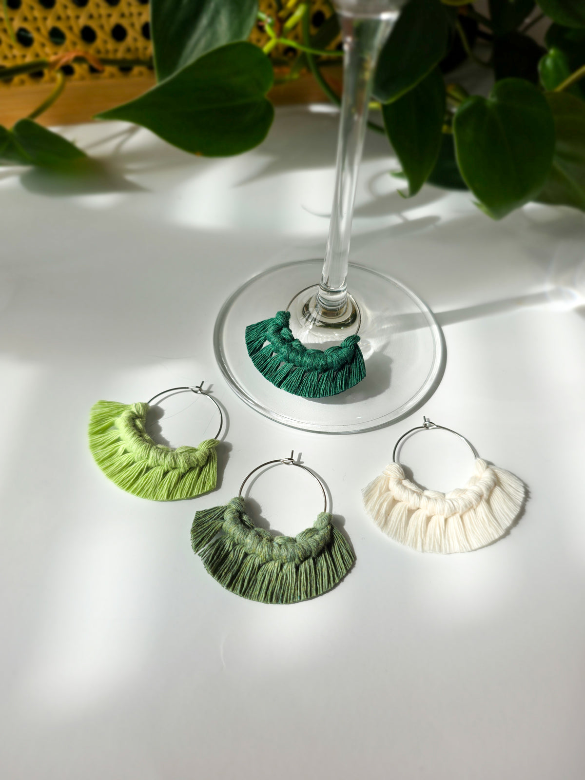 Macrame wine glass markers, set of 4
