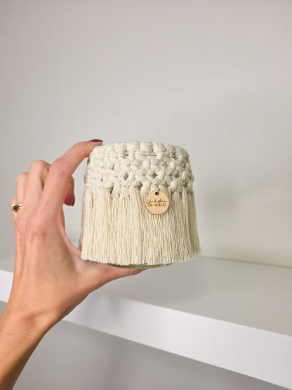 Bougeoir Léa en macramé bohème, vase en verre naturel
