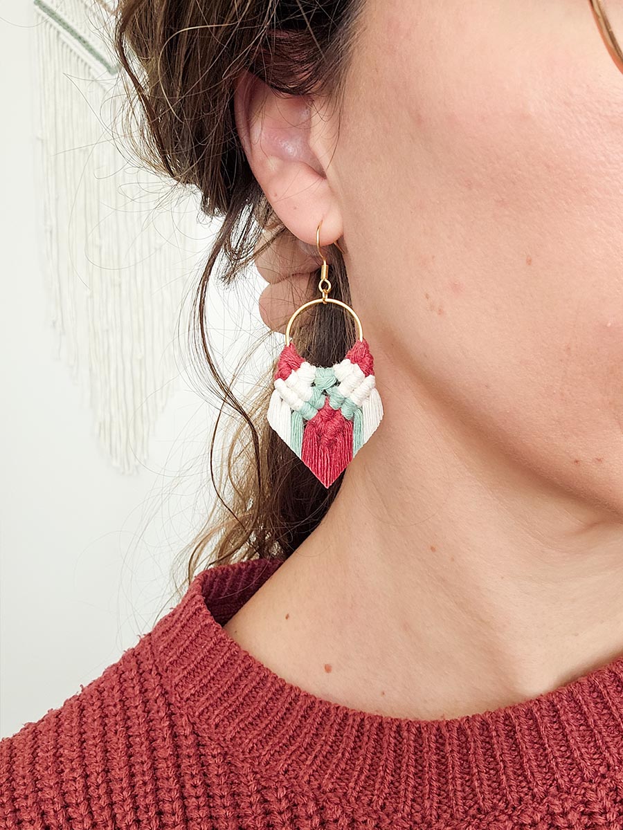 *Collection printemps* Boucles d’oreilles en macramé, couleur rose blush, anneaux 20 mm argent