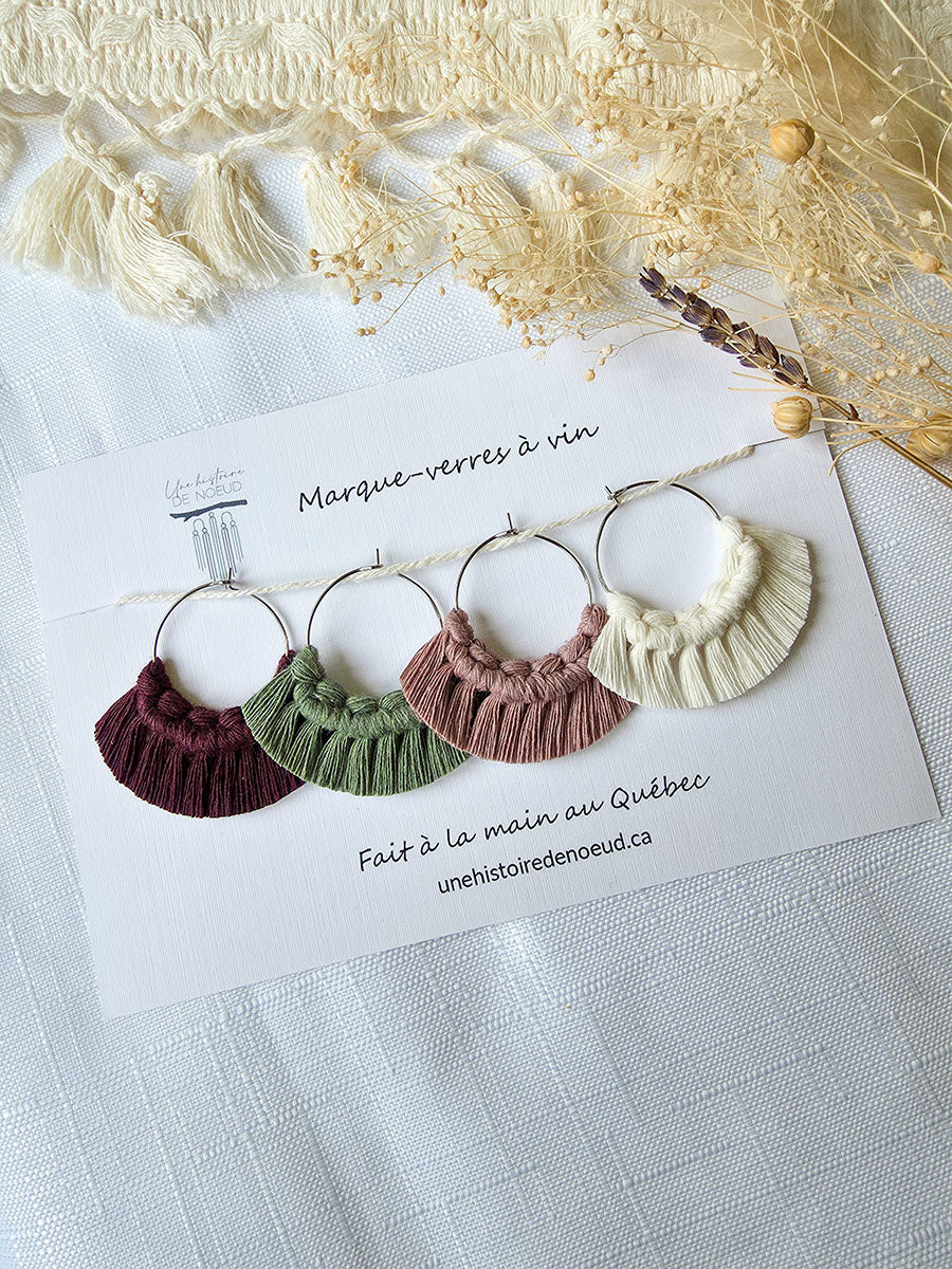 Macrame wine glass markers, set of 4