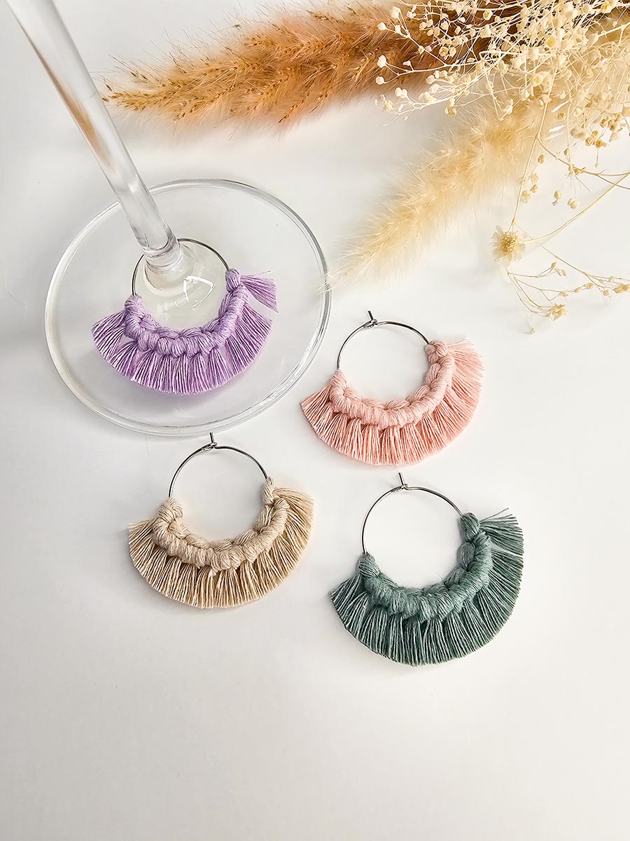 Marques verres à vin en macramé, ensemble de 4