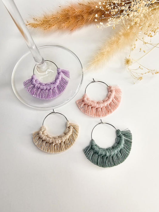 Marques verres à vin en macramé, ensemble de 4