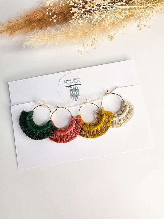 Marques verres à vin en macramé, ensemble de 4 (anneaux argent)