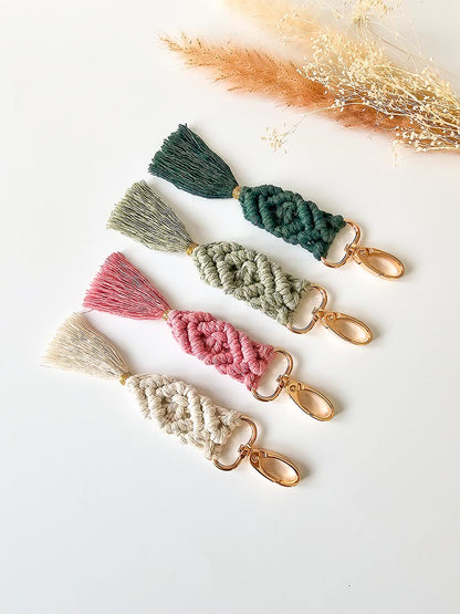 Porte-clés en macramé pince or