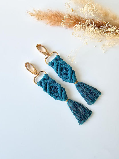 Porte-clés en macramé pince or